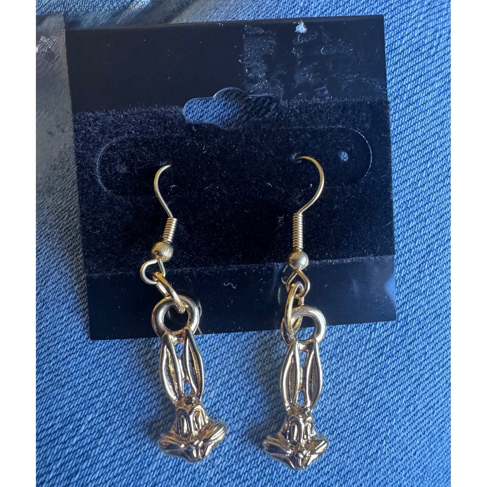 Vintage 1992 Warner Bros Bugs Bunny Gold Tone Dangle Earrings Looney Tunes 92 WB